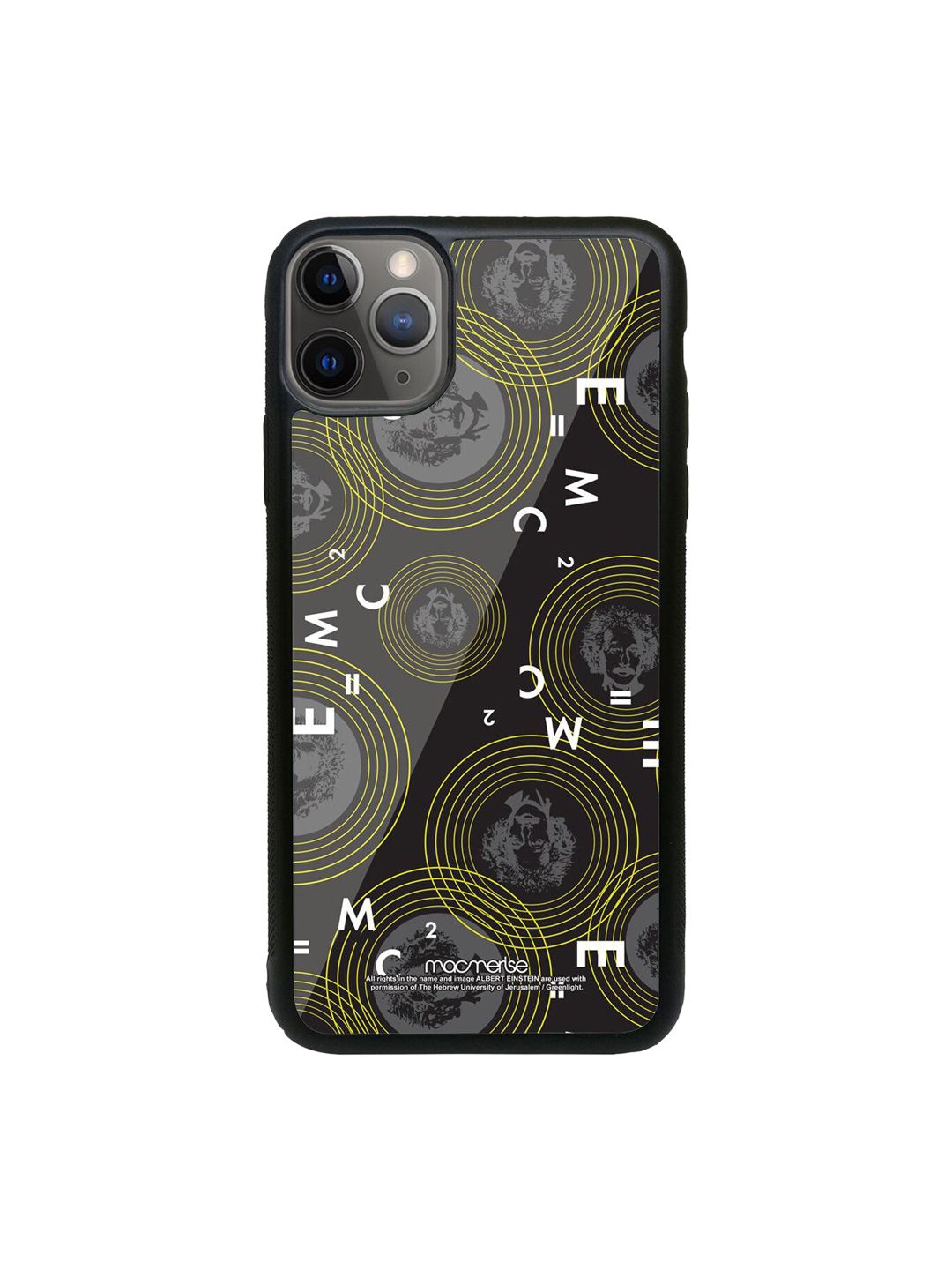 macmerise Black & Green Printed Albert Einstein Equation iPhone 11 Pro Max Glass Phone Back Case Price in India