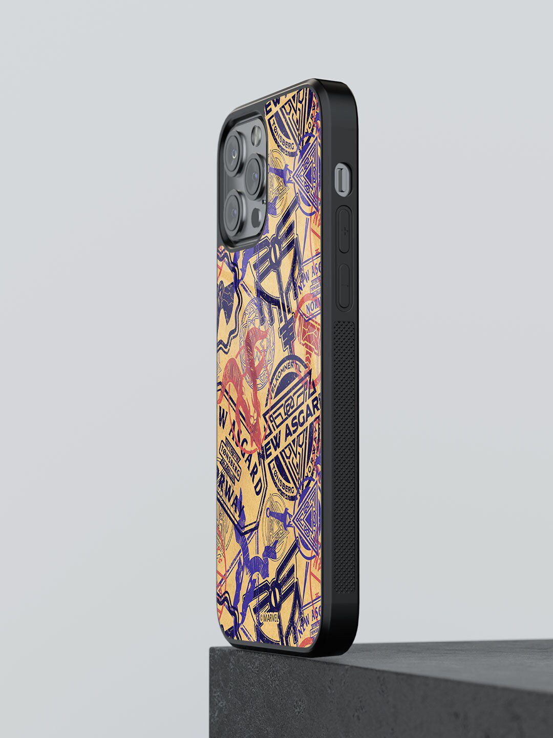 macmerise Beige Printed New Asgard Stamps iPhone 12 Pro Max Glass Phone Back Case Price in India