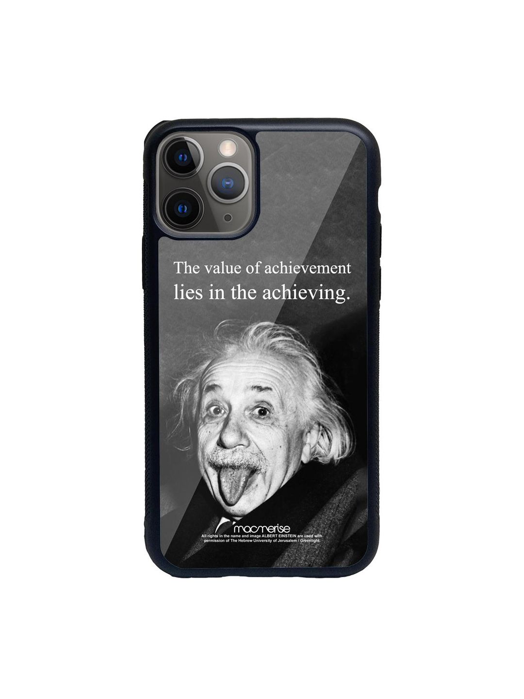 macmerise Black Albert Einstein Printed iPhone 11 Pro Glass Phone Back Case Price in India