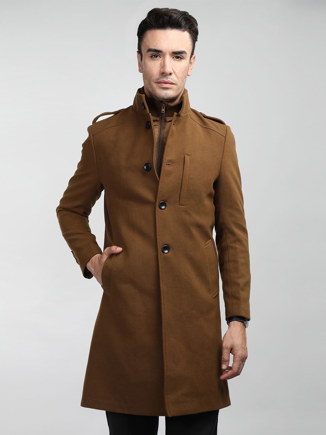 Buy LURE URBAN Men Tan Solid Woolen Trench Coats - Coats for Men
