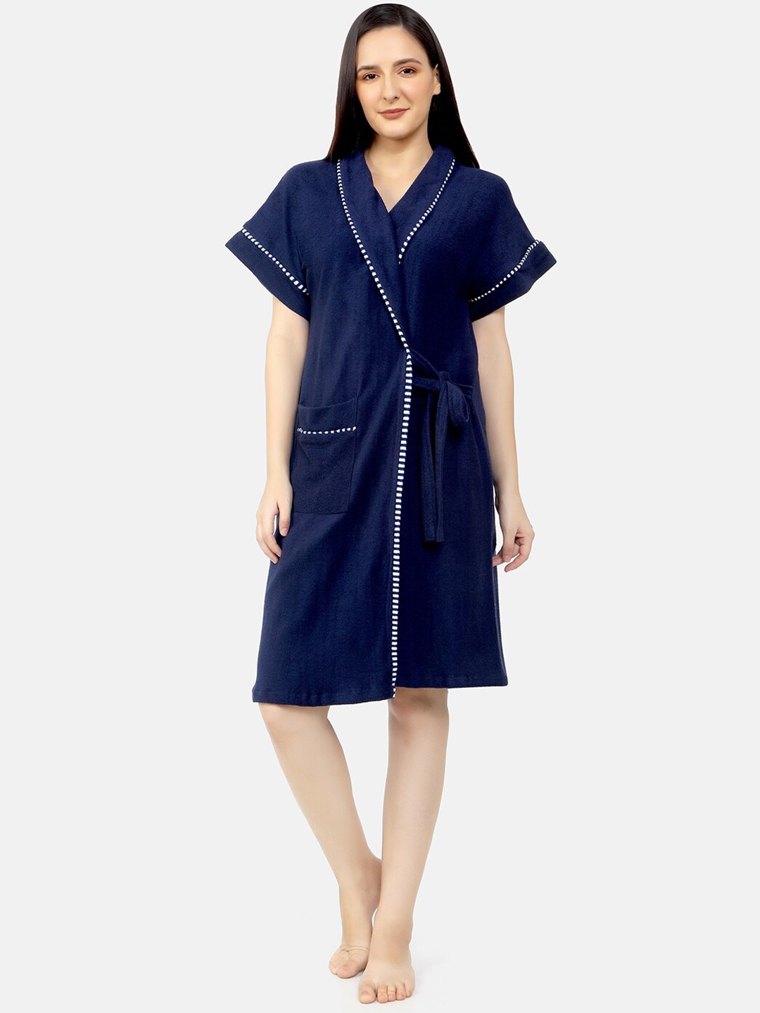 Sand Dune Women Navy Blue Solid Pure Terry Cotton Bath Robe Price in India