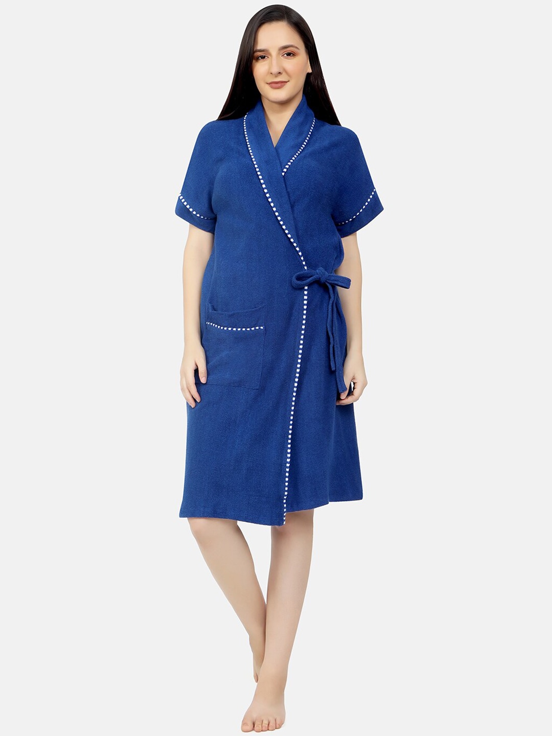 Sand Dune Women Blue Solid Pure Terry Cotton Bath Robe Price in India