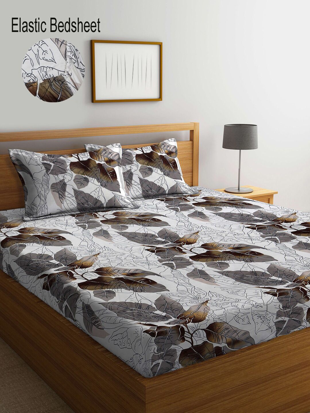 KLOTTHE White & Grey Floral 300 TC King Bedsheet with 2 Pillow Covers Price in India