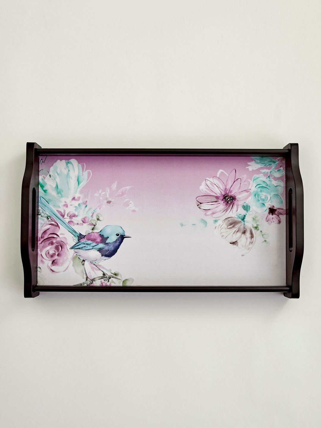 Home Centre Brown & Pink Floral Printed Small Tray Price in India