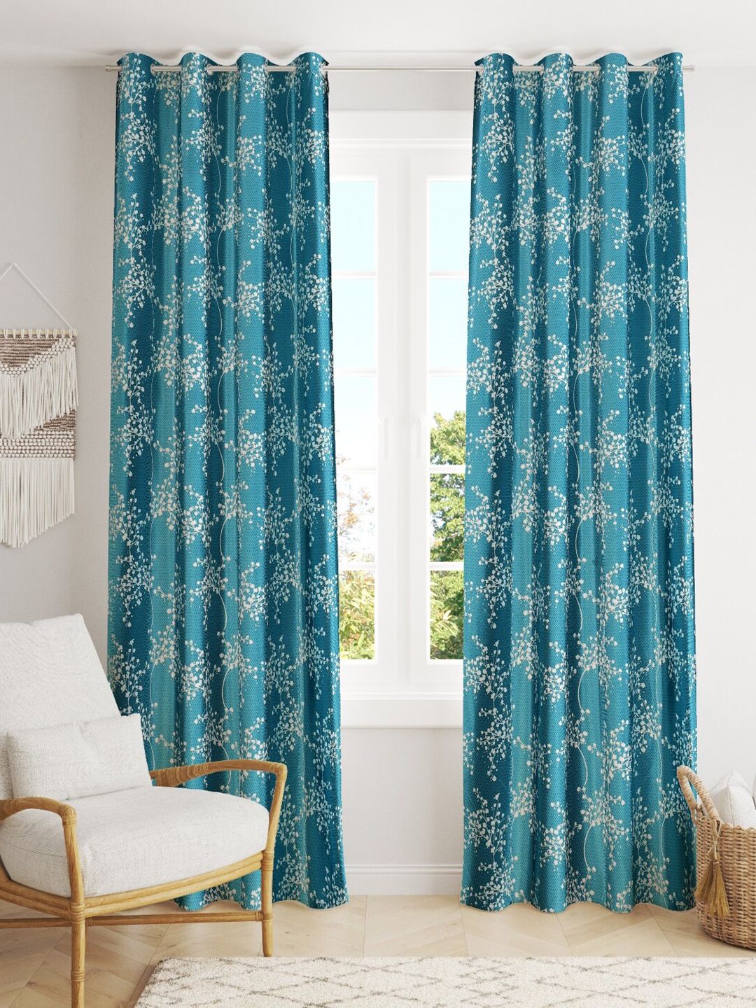 Slushy Mushy Turquoise Blue & Off White Set of 2 Quirky Door Curtain Price in India