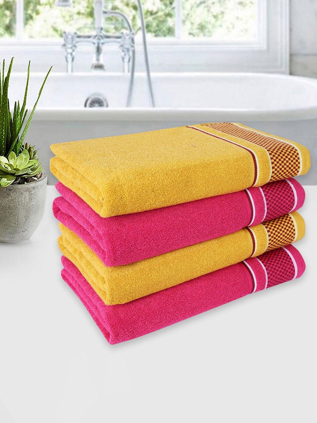 ROMEE Set Of 4 Solid Cotton 500 GSM Bath Towels Price in India