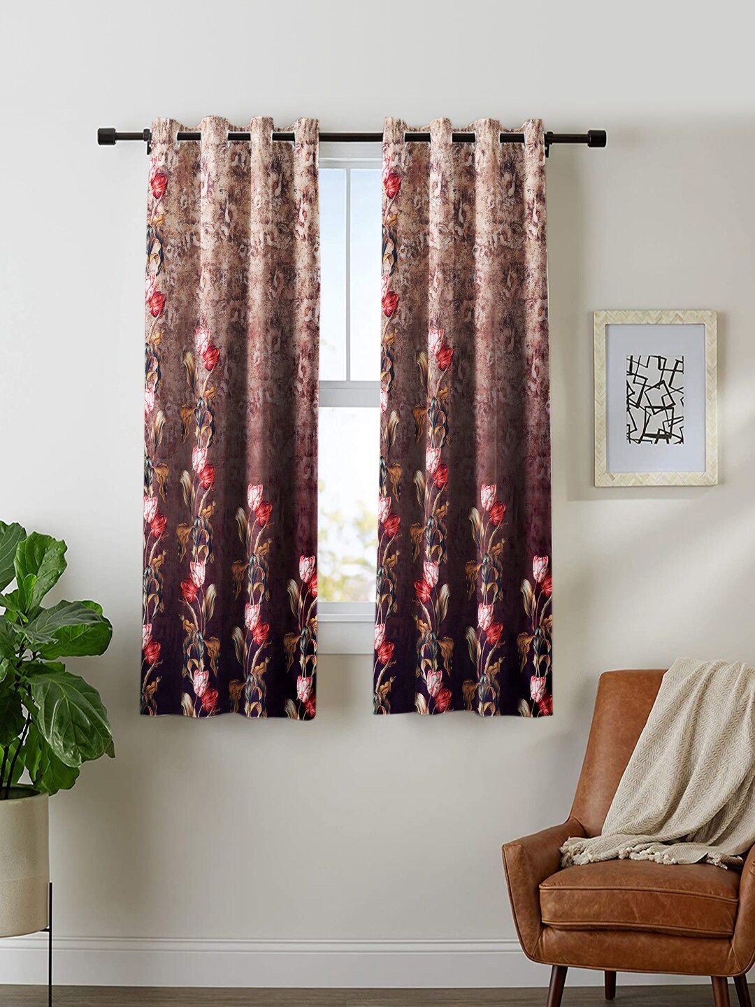 Nendle Set of 2 Floral Room Darkening Window Curtain Price in India