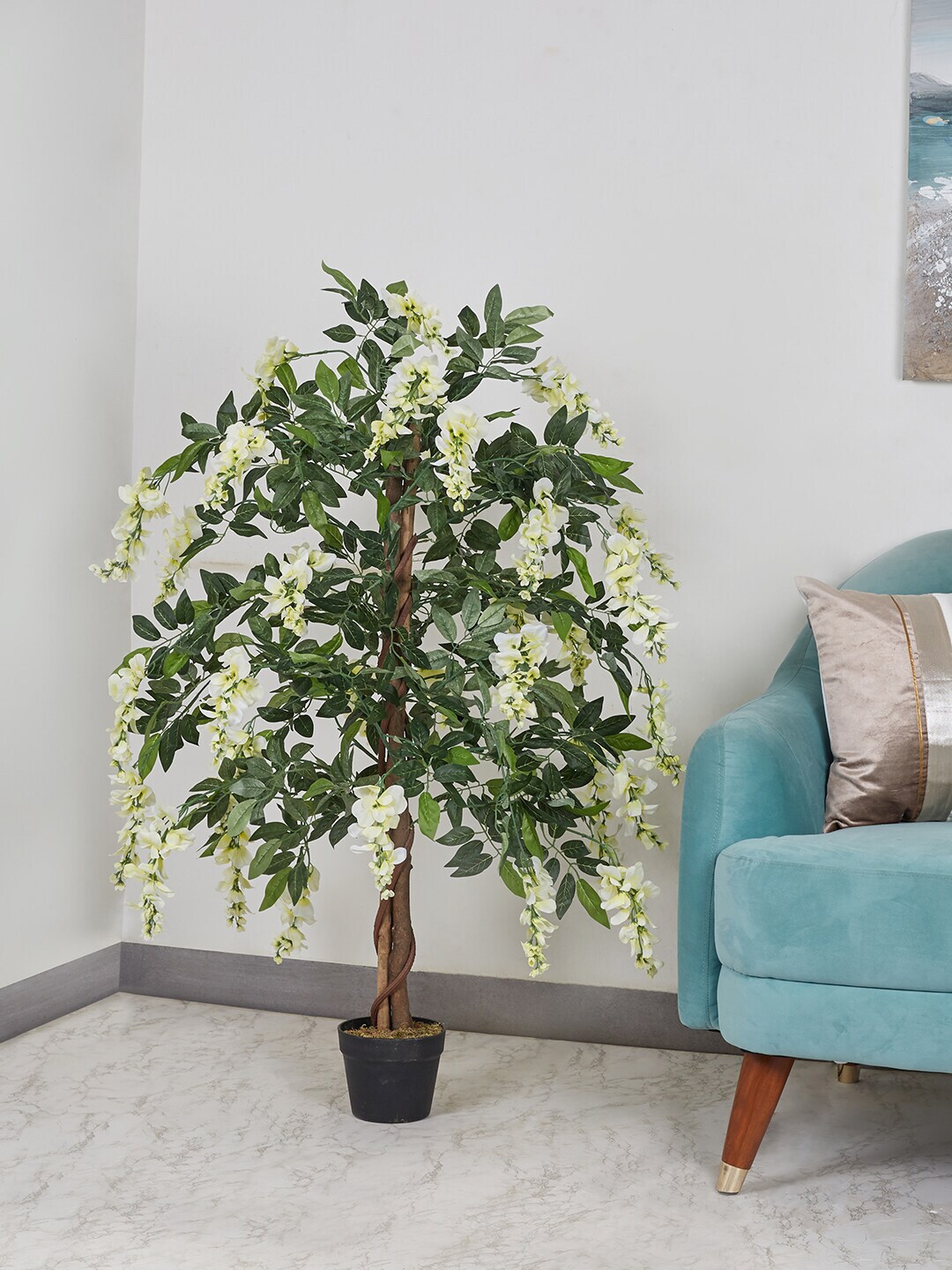 HomeTown White & Green Ilana Artificial Wisteria Potted Tree Price in India