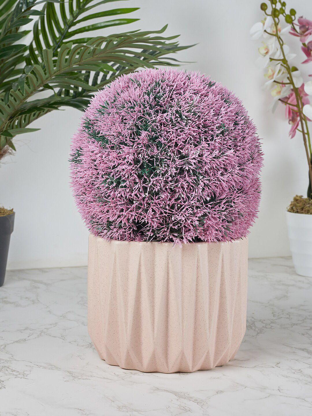 HomeTown Green & Pink Grass Decorative Ball Artificial With Pot Price in India