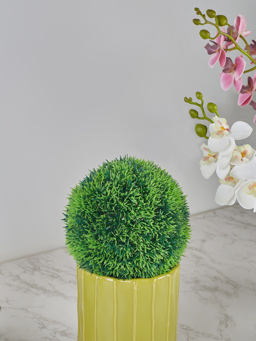 HomeTown Green Grass Decorative Ball Artificial Flowers & Plants With Pot Price in India