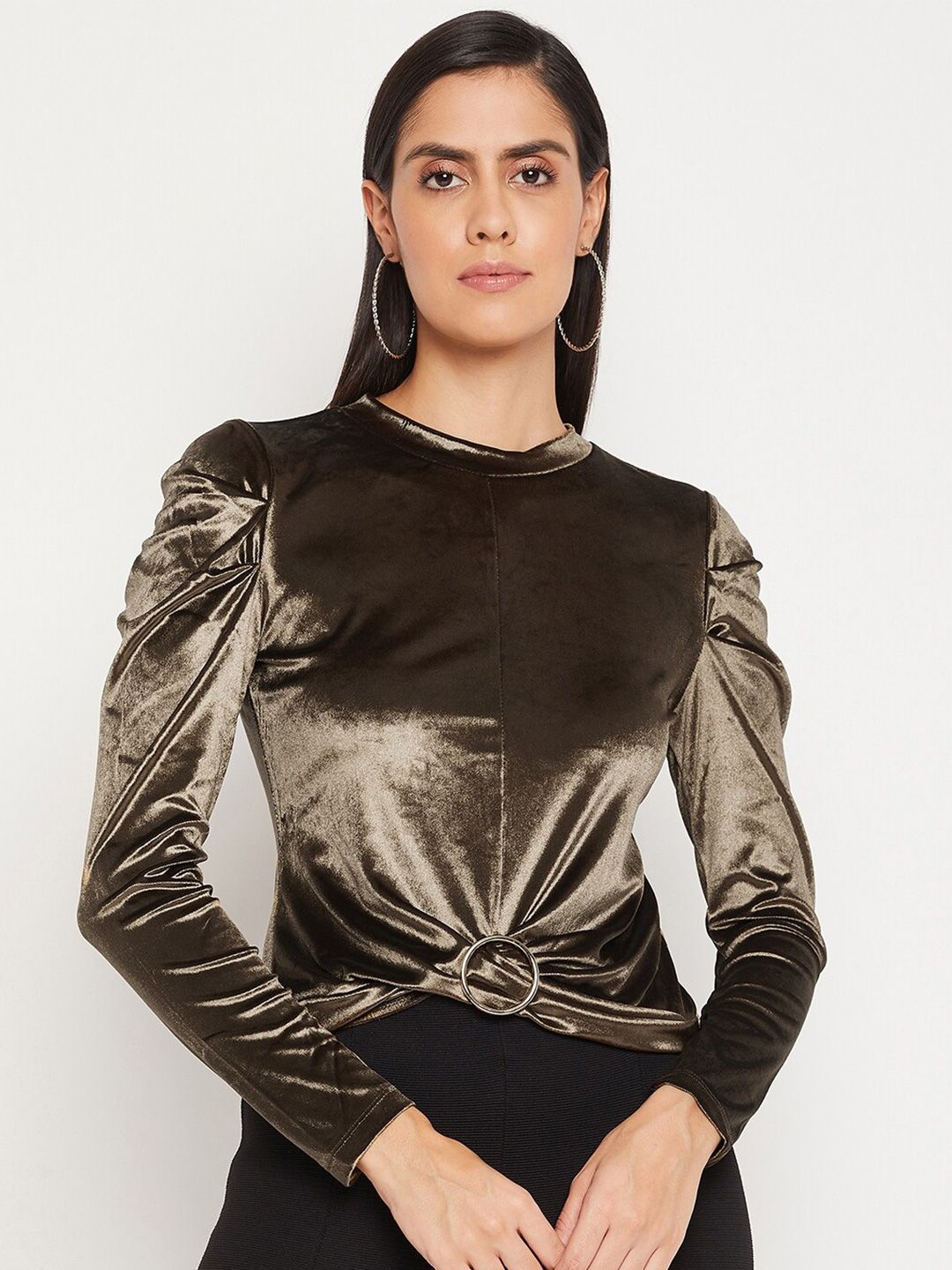 CAMLA Women Olive Green Bling & Sparkly Top Price in India