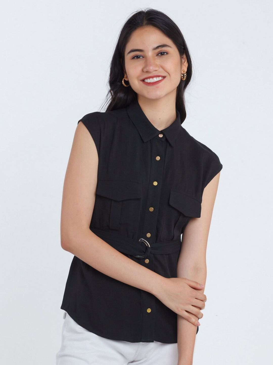 Zink London Black Shirt Style Top Price in India