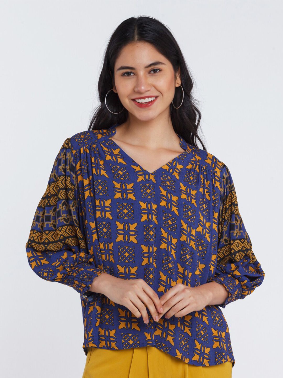 Zink London Blue Floral Print Top Price in India