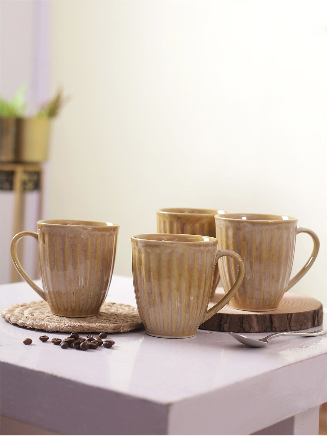 Aapno Rajasthan Brown Printed Ceramic Glossy Cups Set of Cups and Mugs Price in India