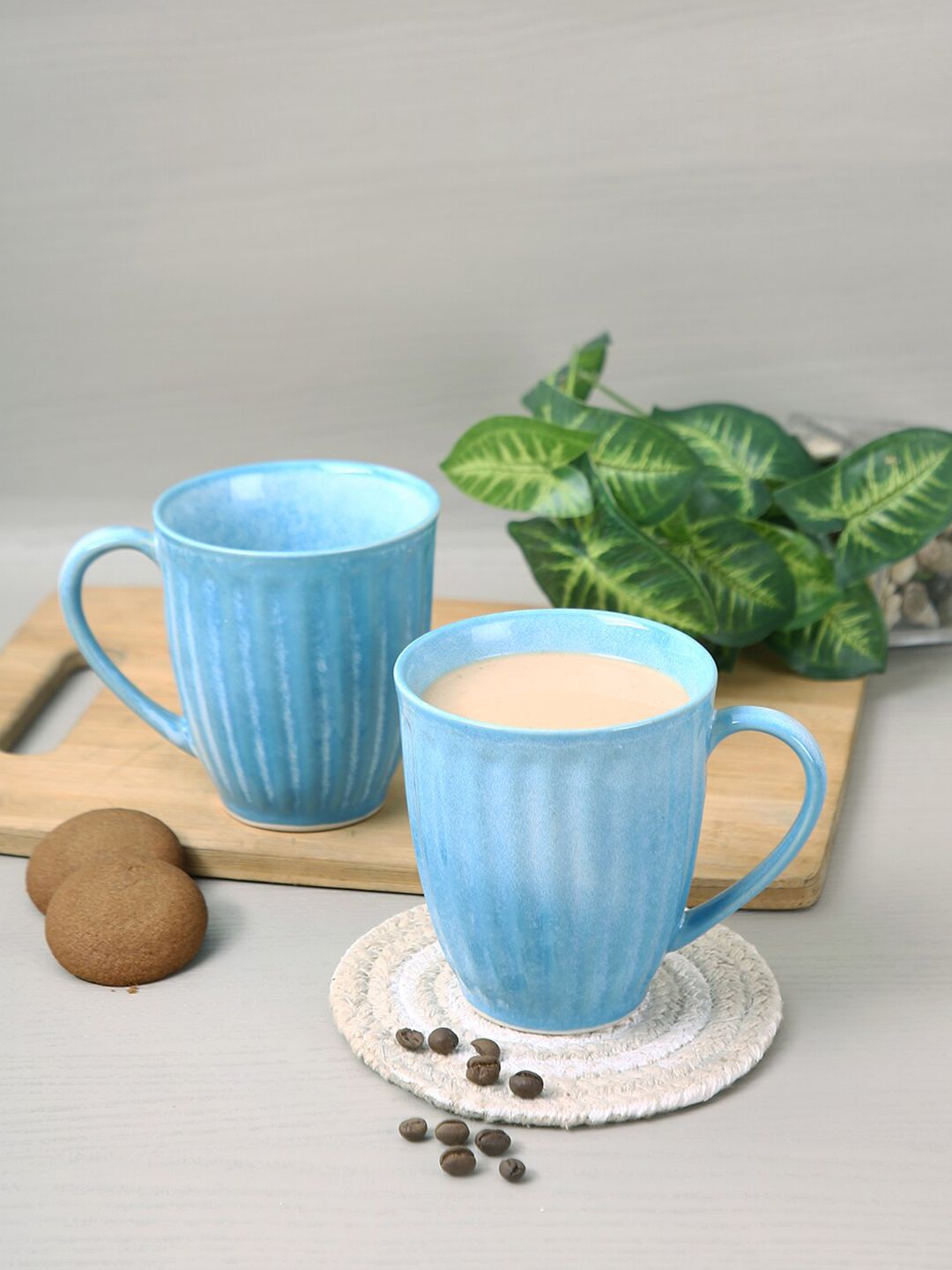 Aapno Rajasthan Set of 2 Blue Printed Ceramic Glossy Cups Price in India