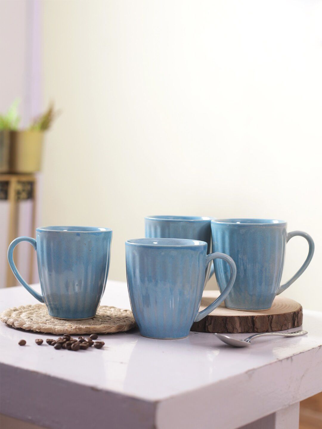 Aapno Rajasthan Blue Solid Ceramic Glossy Mugs Set of Cups and Mugs Price in India
