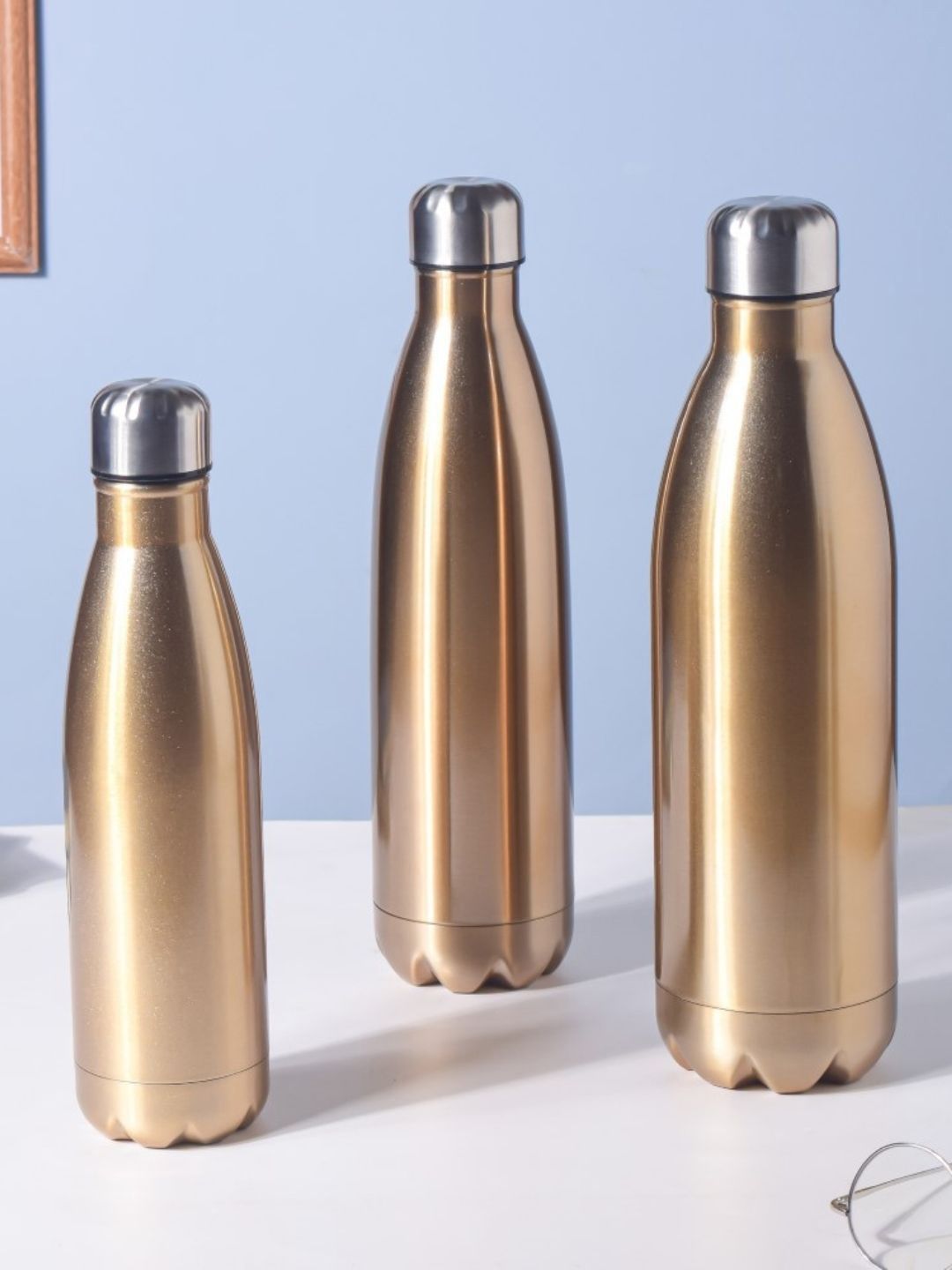 Nestasia Gold-Coloured Solid Double Wall Vacuum & BPA Free Stainless Steel Water Bottle Price in India