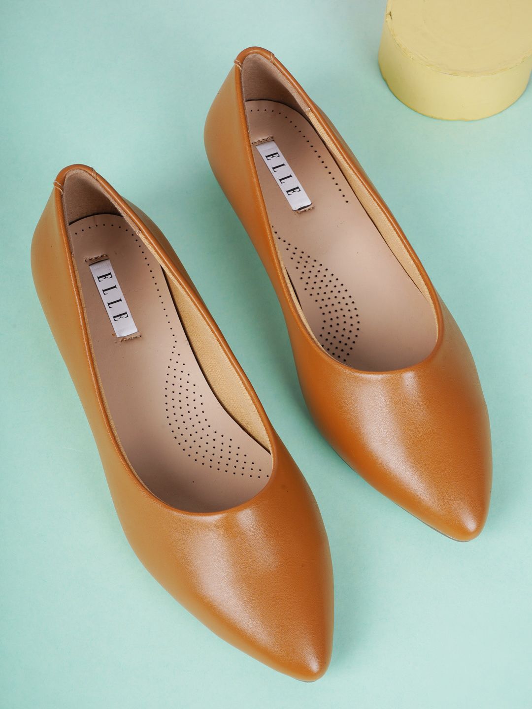 ELLE Women Camel Brown Ballerinas with Laser Cuts Flats