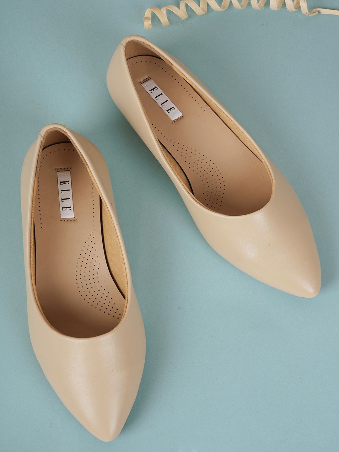 ELLE Women Cream-Coloured Textured Ballerinas with Laser Cuts Flats