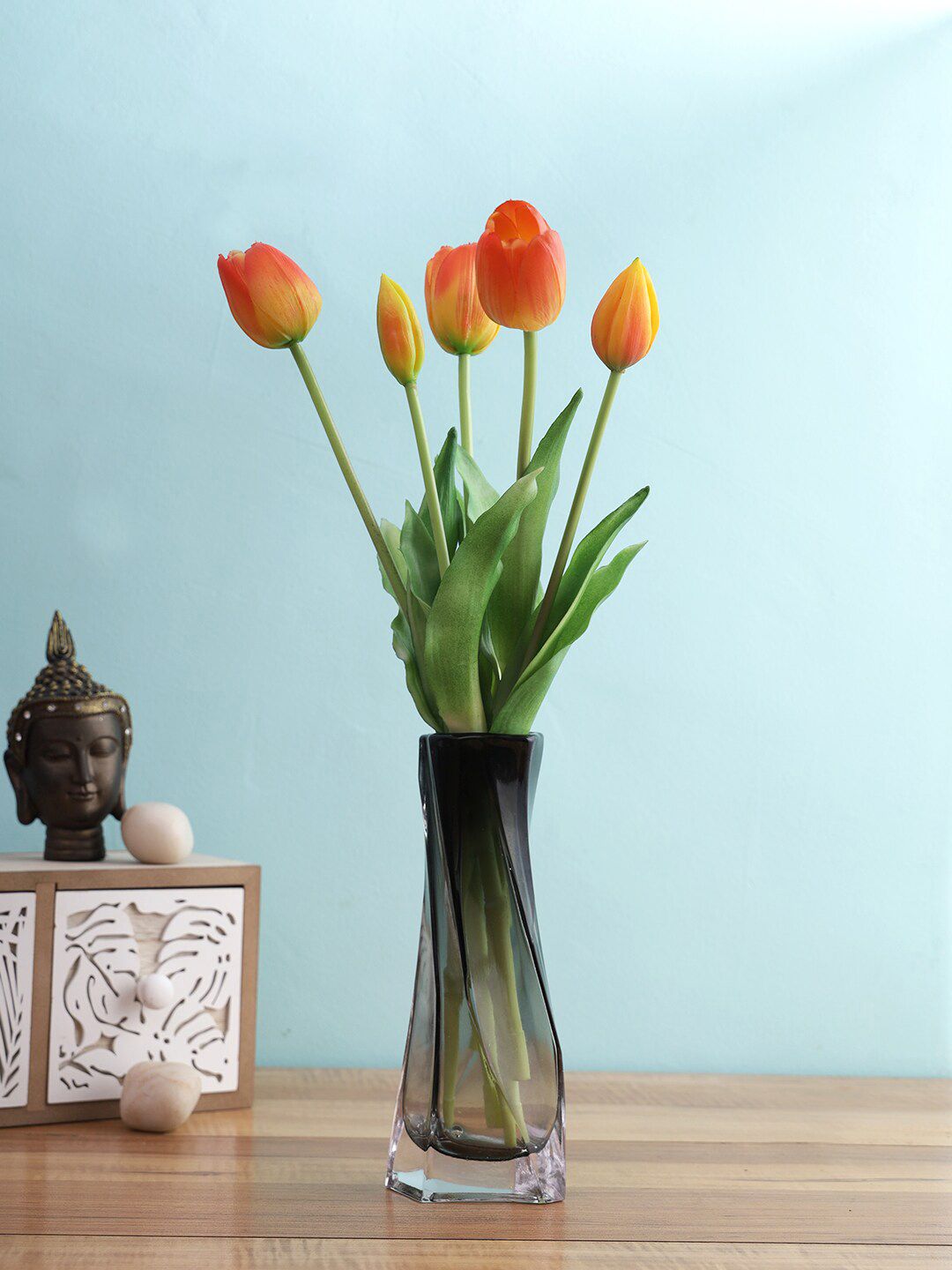 TAYHAA Set of 5 Orange Artificial Tulip Flowers Price in India