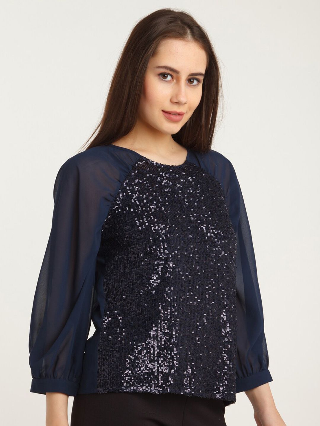 Zink London Women Blue Sequined Top Price in India