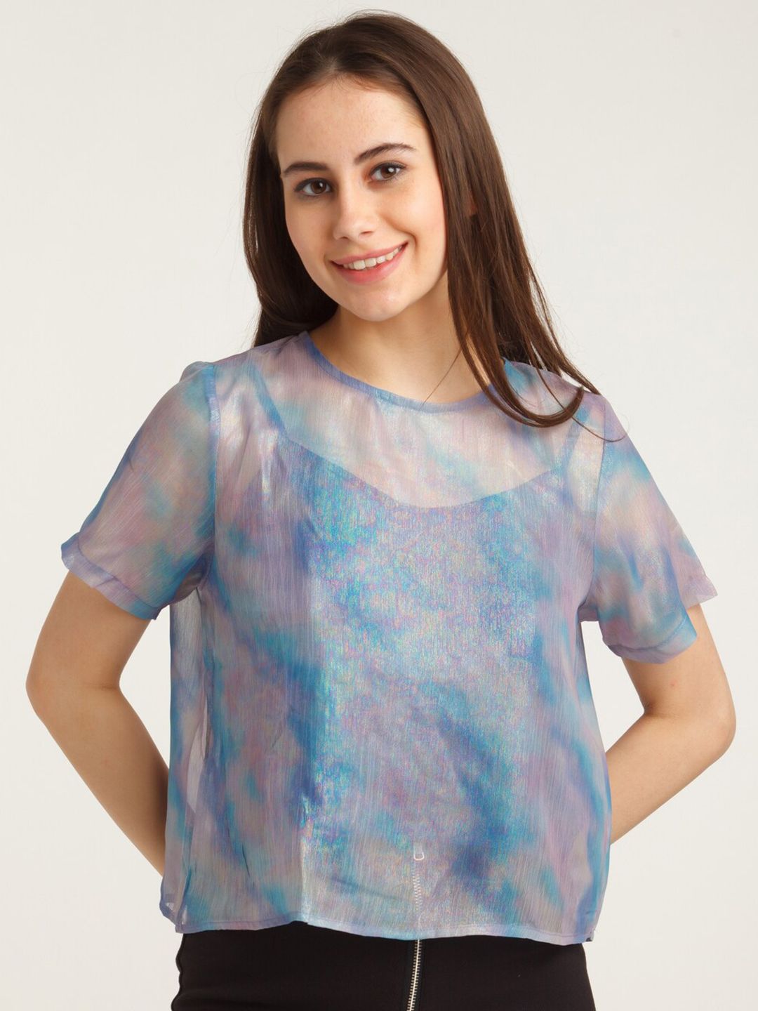 Zink London Women Blue Dyed Casual Top Price in India