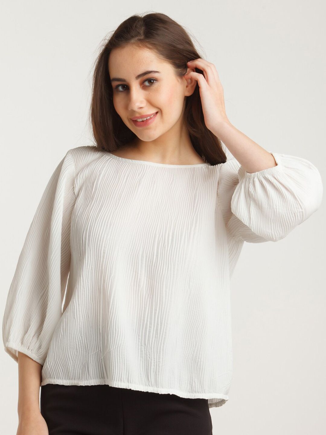 Zink London Women White Solid Pleated Top Price in India