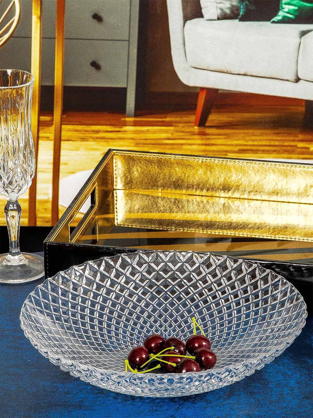 GOODHOMES Transparent & 2 Pieces Floral Glass Glossy Bowls Price in India