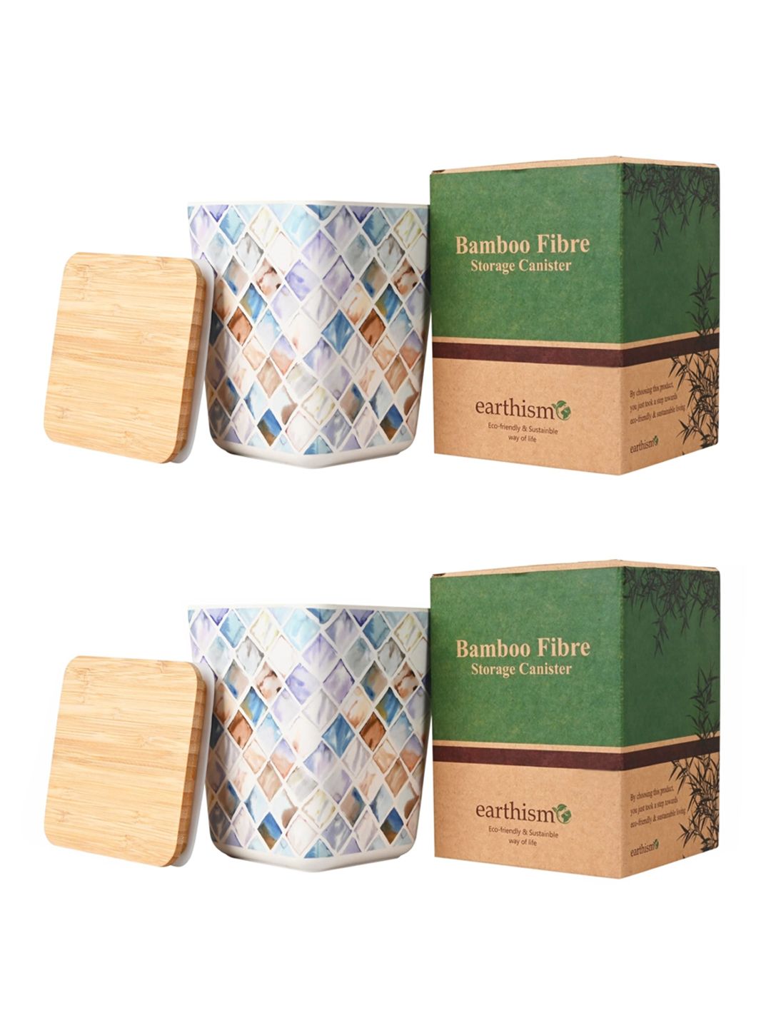 earthism Set Of 2 Mauve Bamboo Canister Price in India