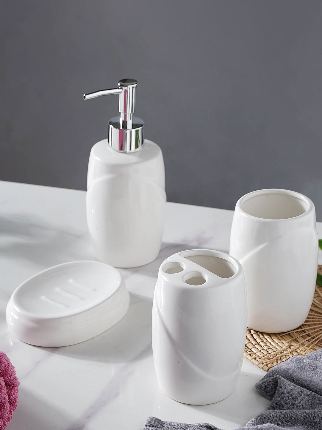 Nestasia Set Of 4 White Ceramic Bathroom Accessories