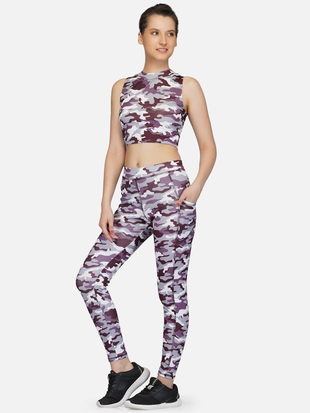IMPERATIVE Women Maroon & White Camouflage Printed Quick Dry Tracksuit Price in India