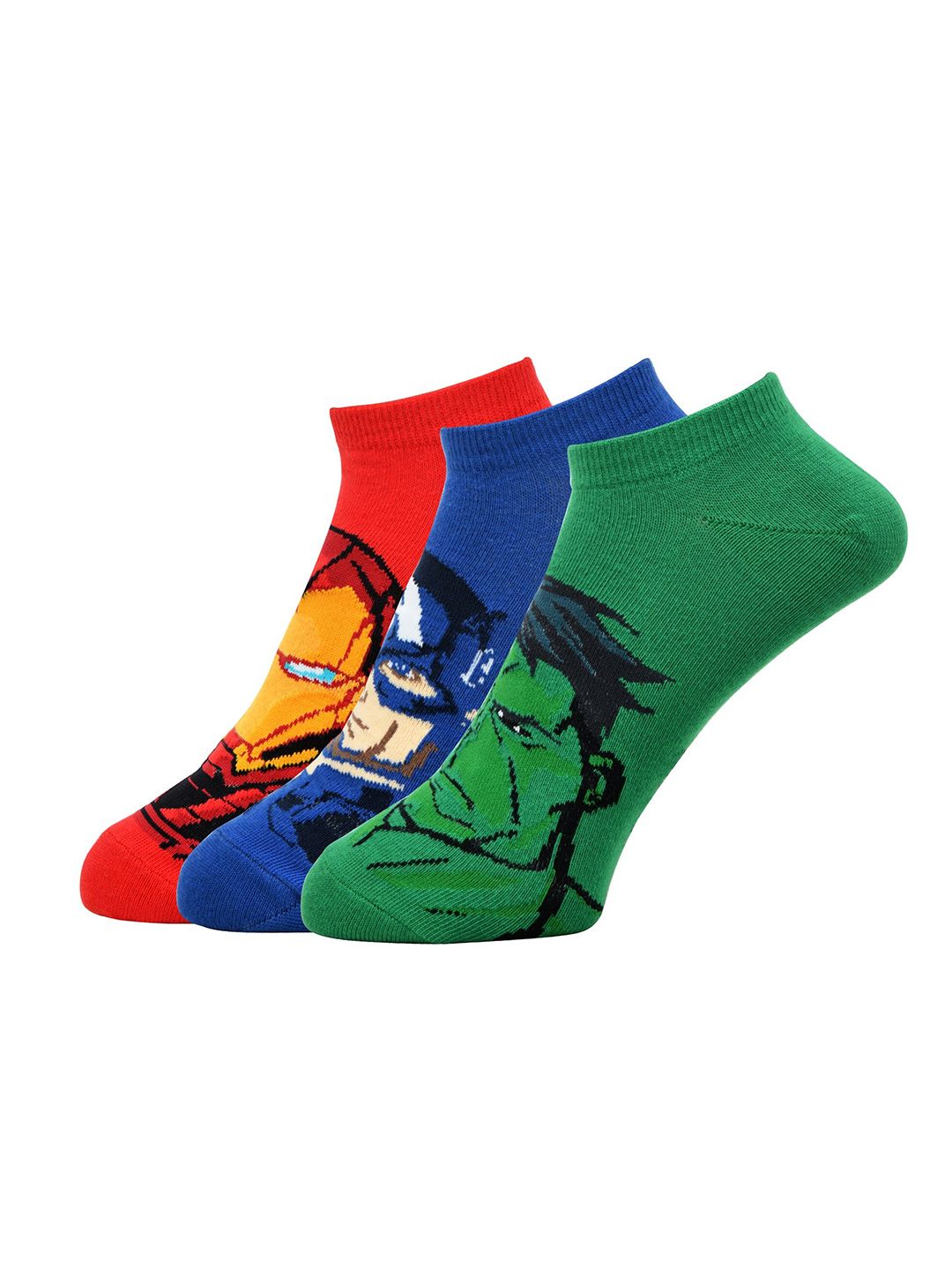 Balenzia x Marvel Men Pack Of 3 Captain America & Hulk Printed Cotton Ankle-Length Socks