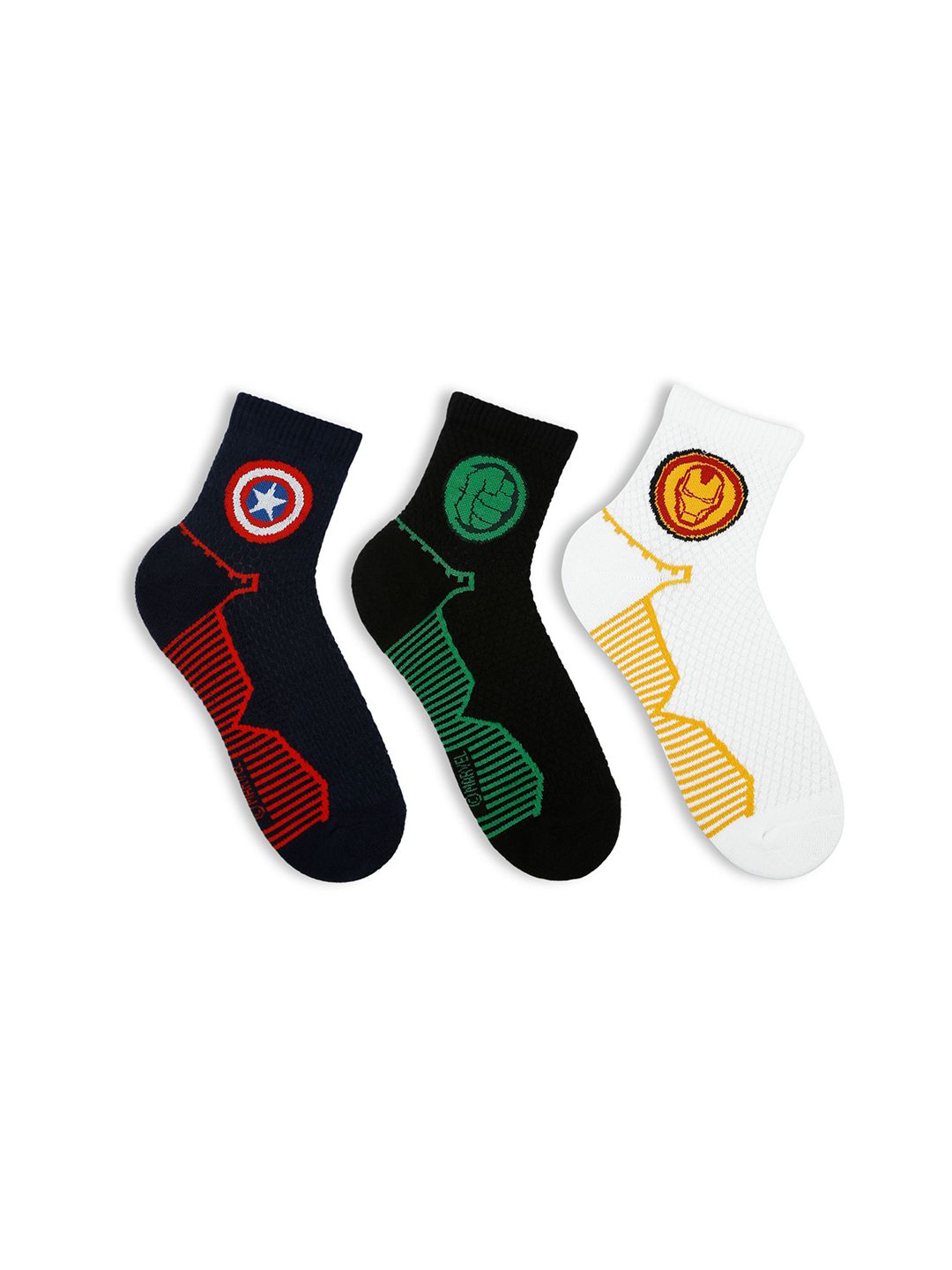 Socksxpress Men Pack Of 3 Captain America & Hulk Ankle Patterned Ankle-Length Socks