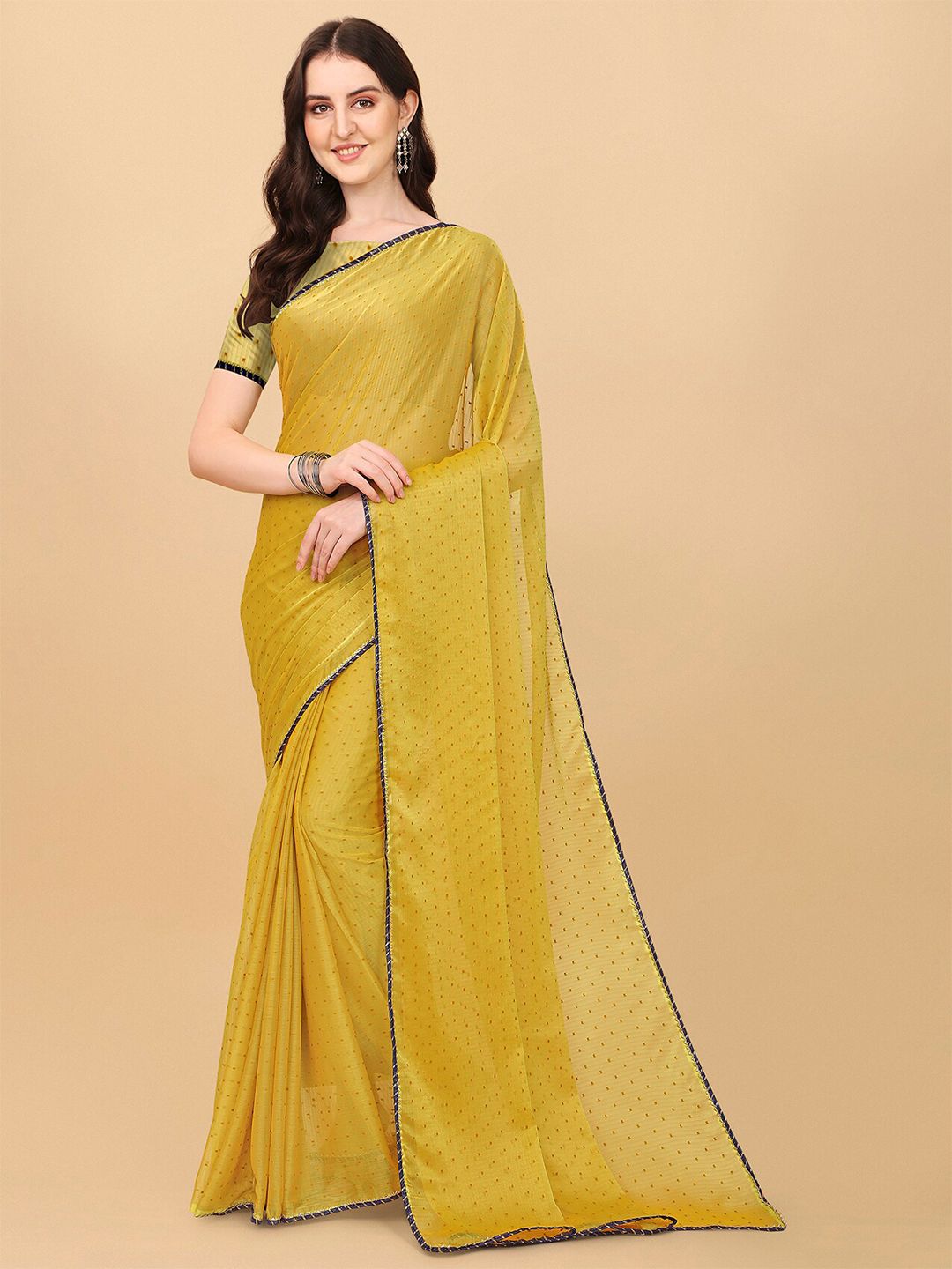 Indian Fashionista Mustard & Red Woven Design Mukaish Art Silk Saree Price in India