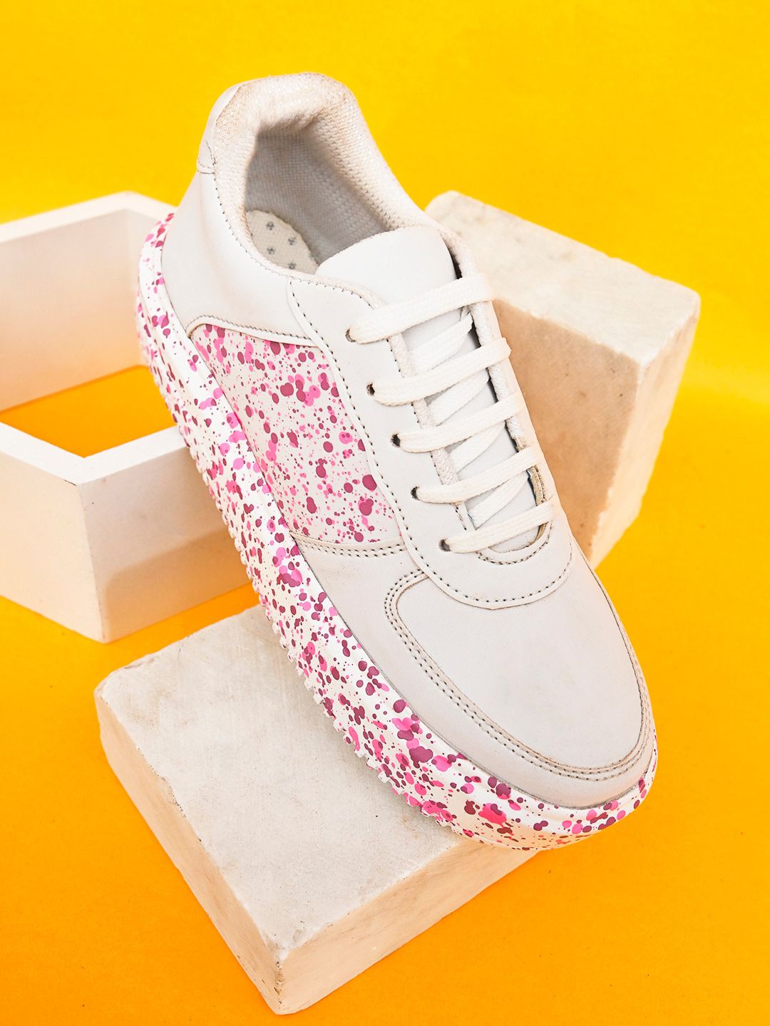 Roadster Women White Printed Leather Casual Shoes Price in India