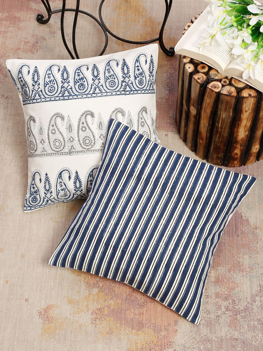 EK BY EKTA KAPOOR Set of 2 Striped Square Cushion Covers Price in India