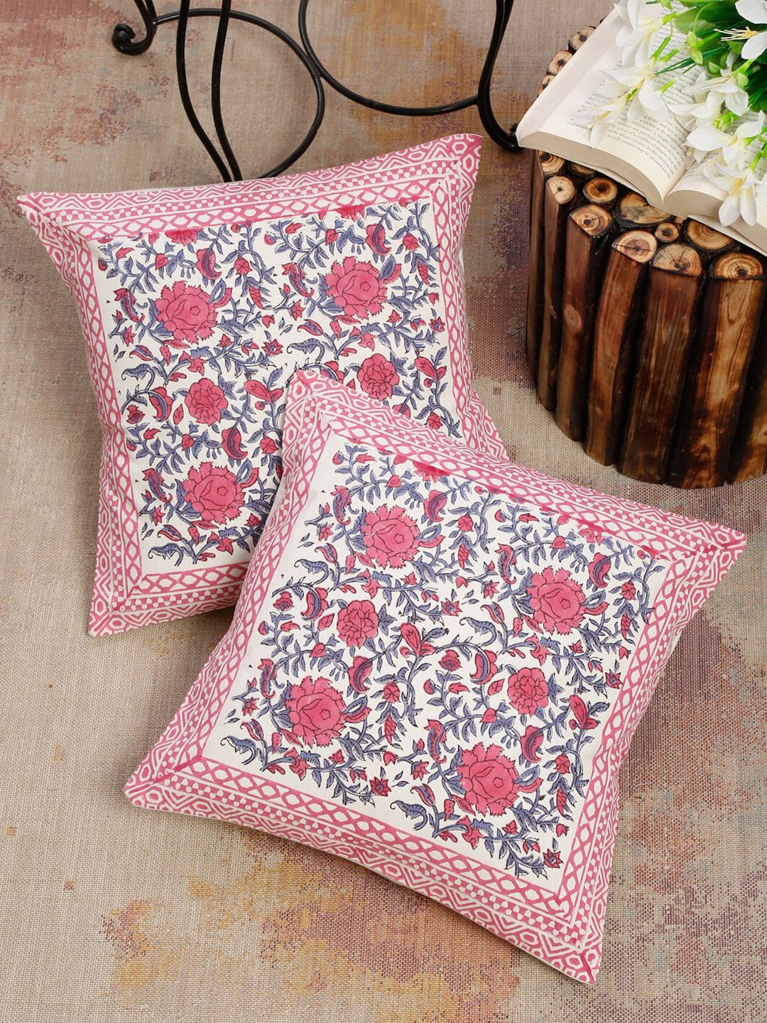 EK BY EKTA KAPOOR Set of 2 Floral Square Cushion Covers Price in India