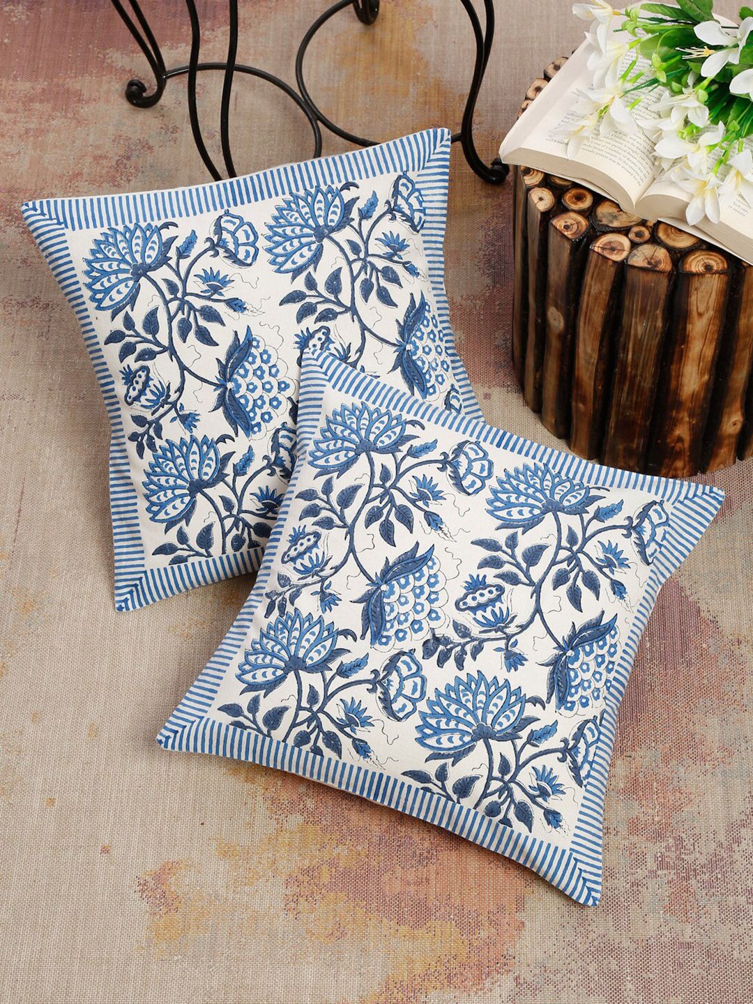 EK BY EKTA KAPOOR Set of 2 Floral Square Cotton Cushion Covers Price in India
