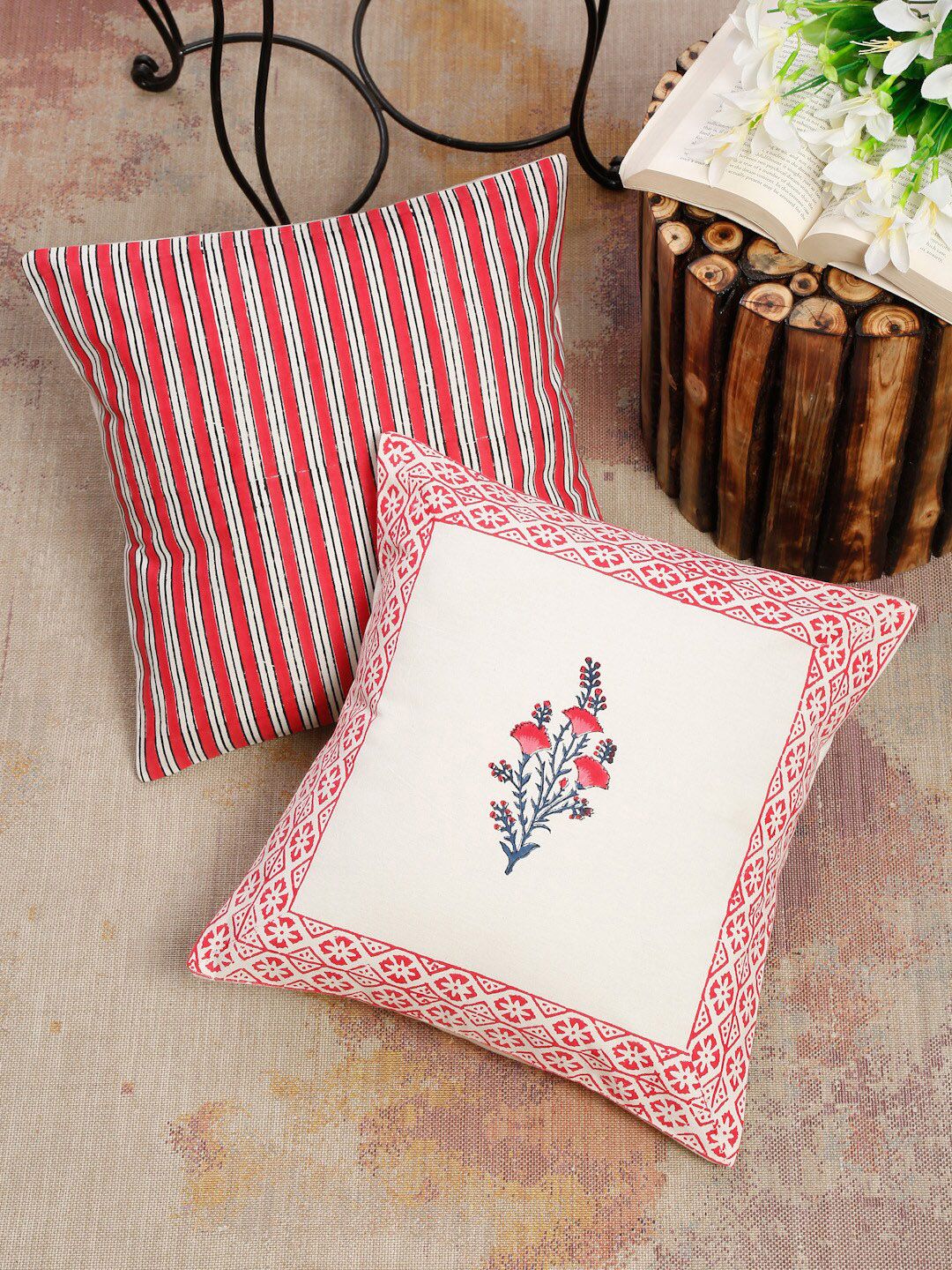 EK BY EKTA KAPOOR Set of 2 Floral Square Cushion Covers Price in India