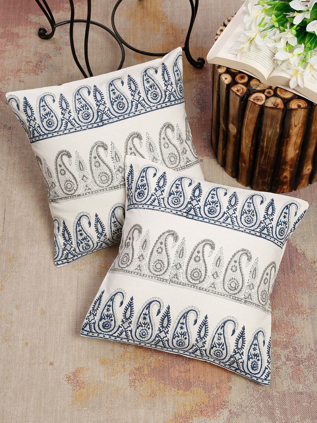 EK BY EKTA KAPOOR Set of 2 Ethnic Motifs Square Cushion Covers Price in India