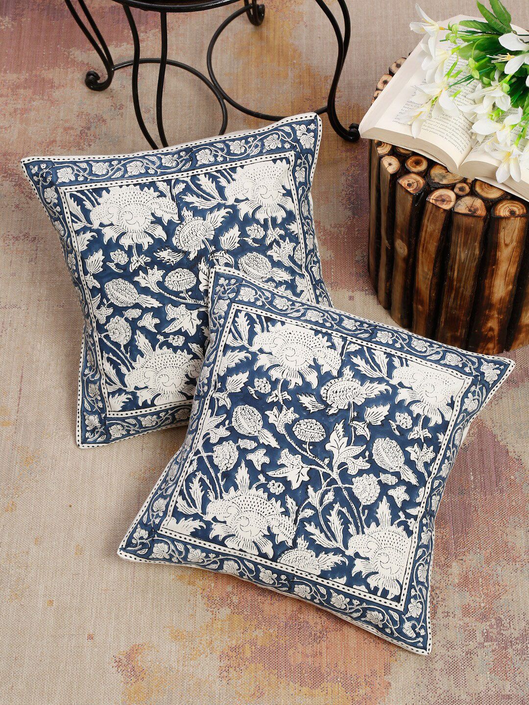 EK BY EKTA KAPOOR Set of 2 Floral Square Cushion Covers Price in India