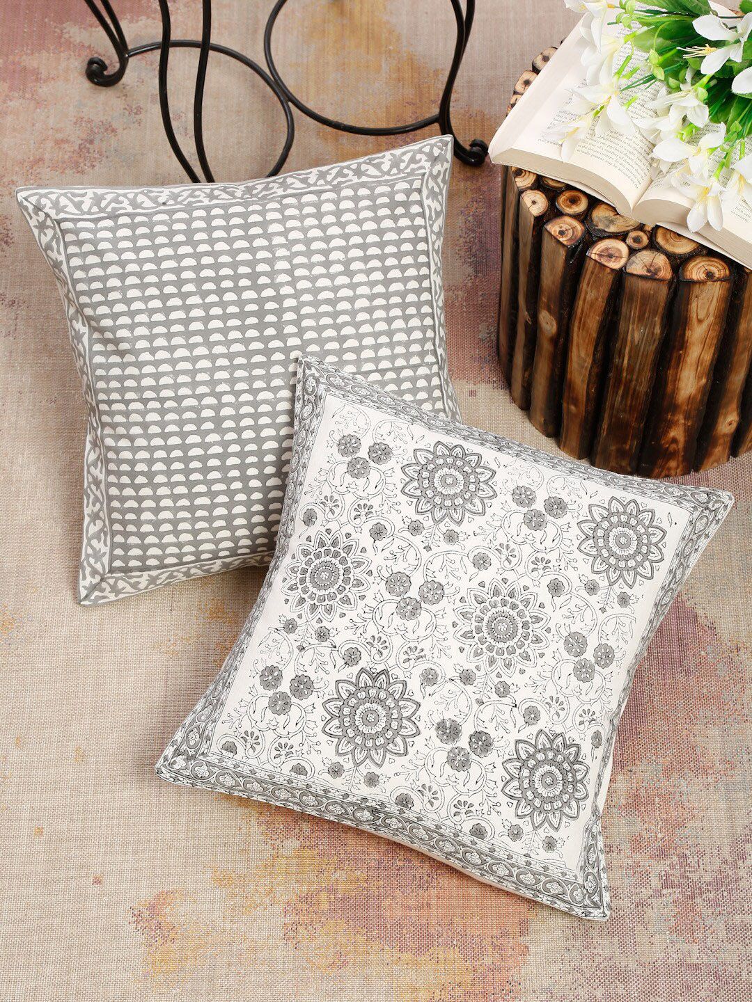 EK BY EKTA KAPOOR Set of 2 Floral Square Cushion Covers Price in India