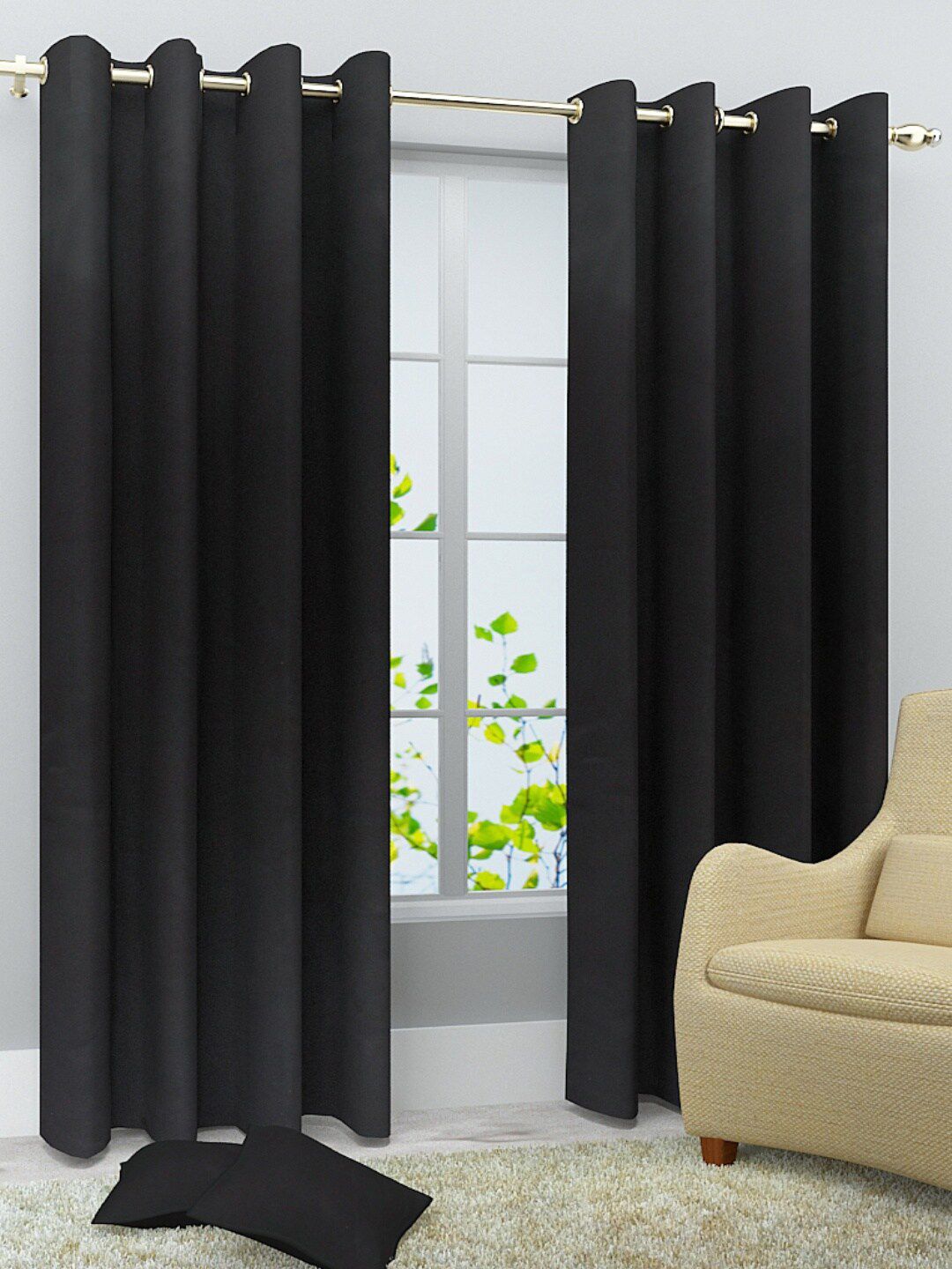 Homefab India Black Set of 2 Window Curtains Price in India