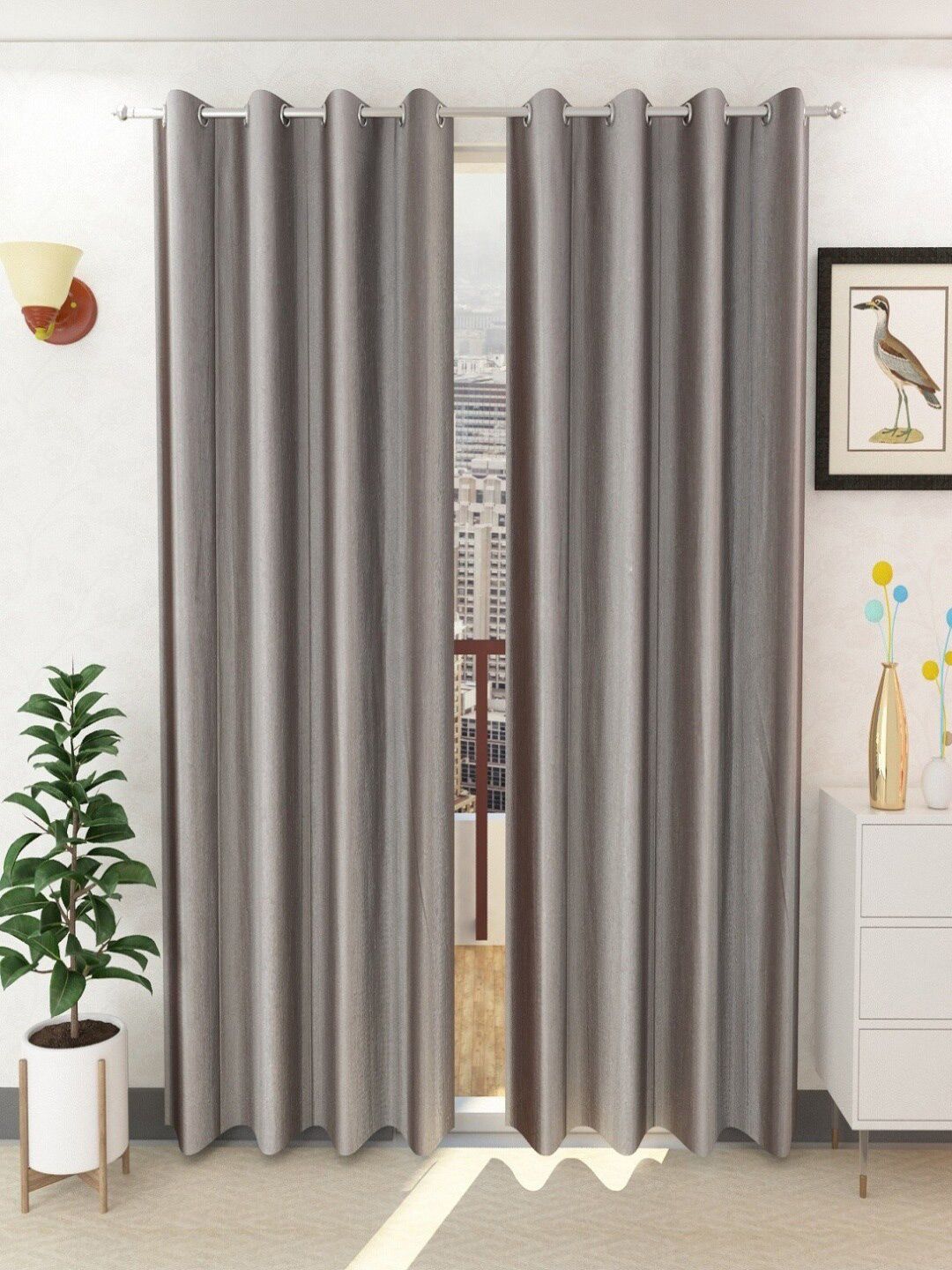 Homefab India Grey Set of 2 Long Door Curtain Price in India