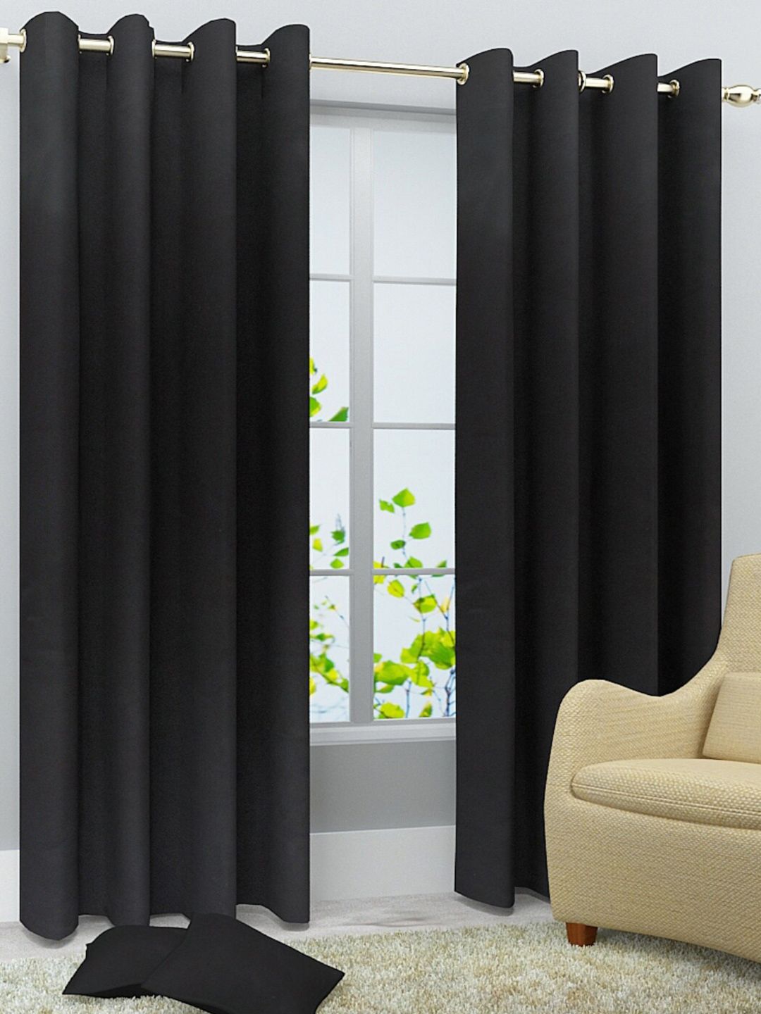Homefab India Black Set of 2 Long Door Curtains Price in India