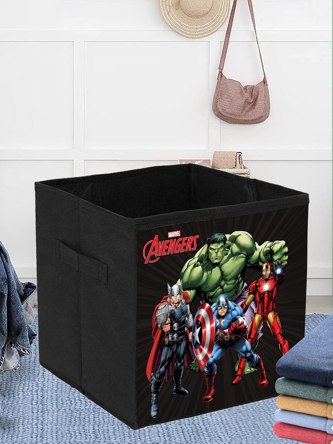 Kuber Industries Set Of 3 Black & Green Avengers Printed Storage Box Organisers Price in India