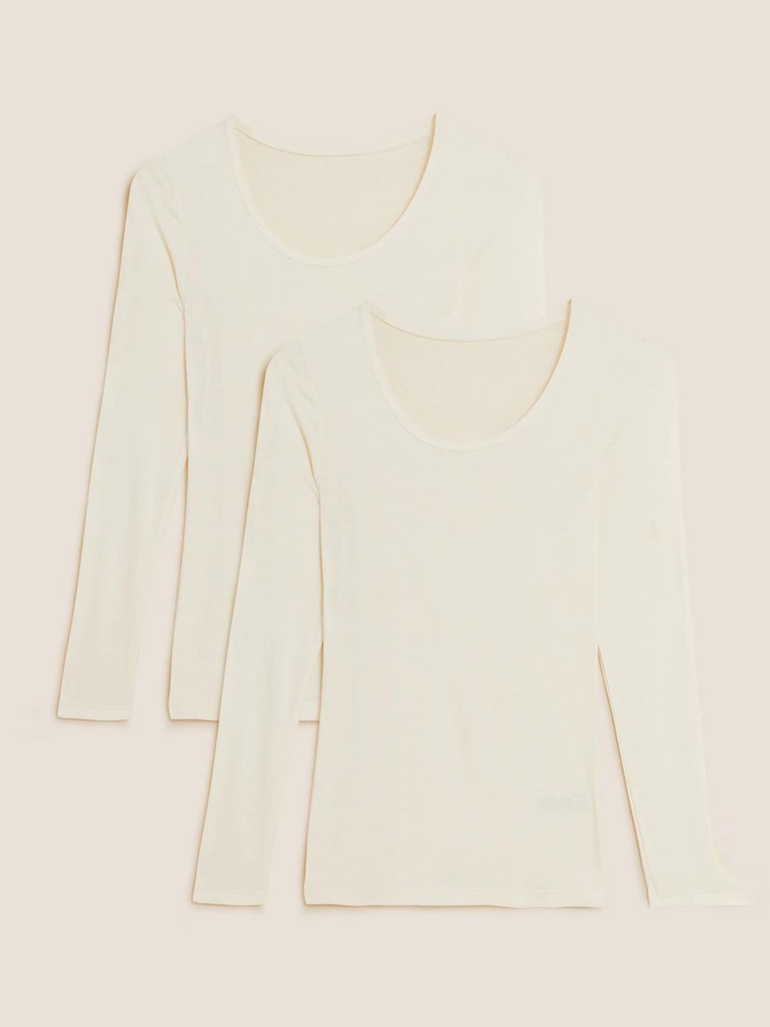 Marks & Spencer Women Cream Coloured Pack of 2 Solid Thermal Tops Price in India