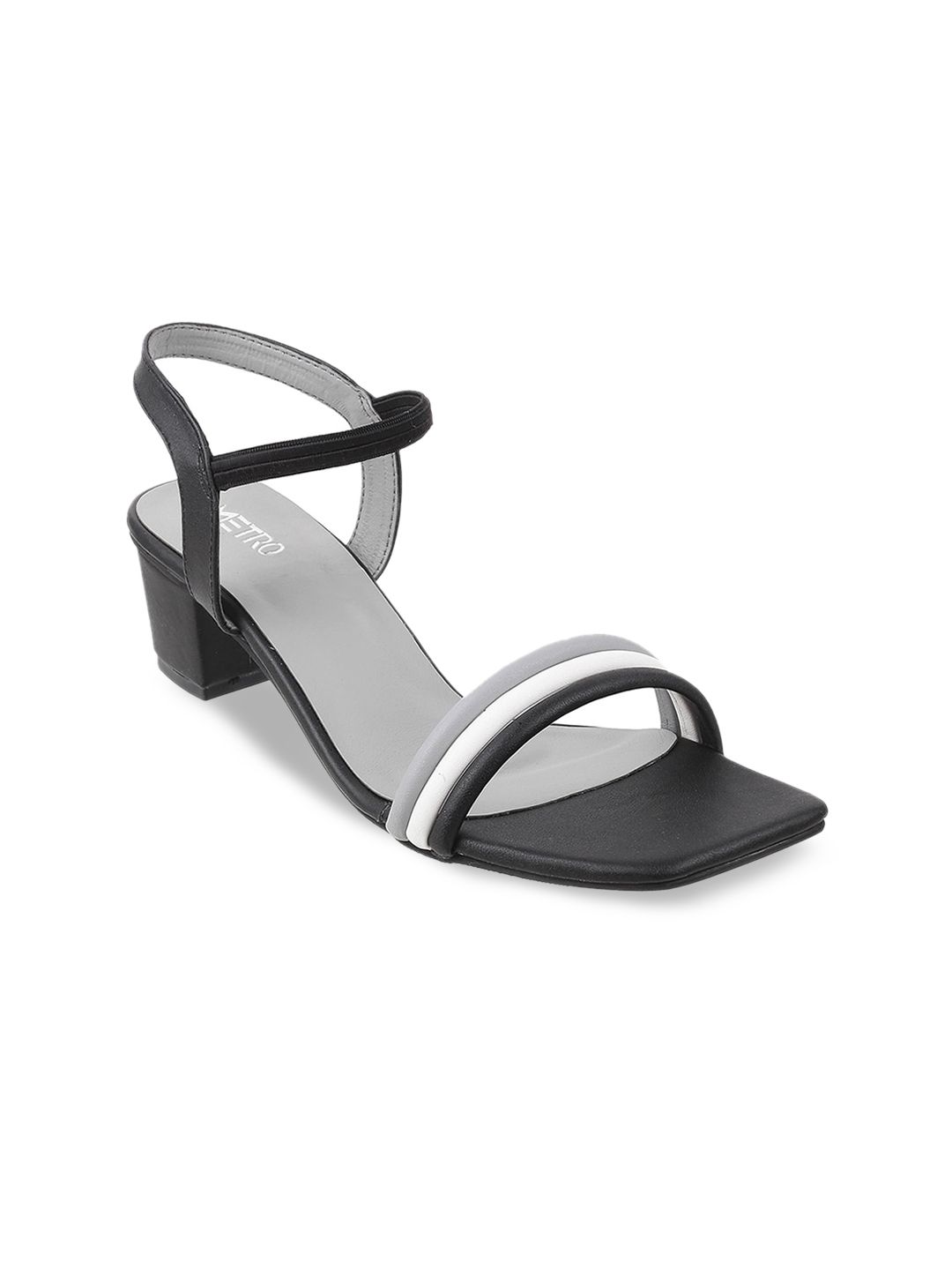 Metro Black & Grey Colourblocked Block Heels