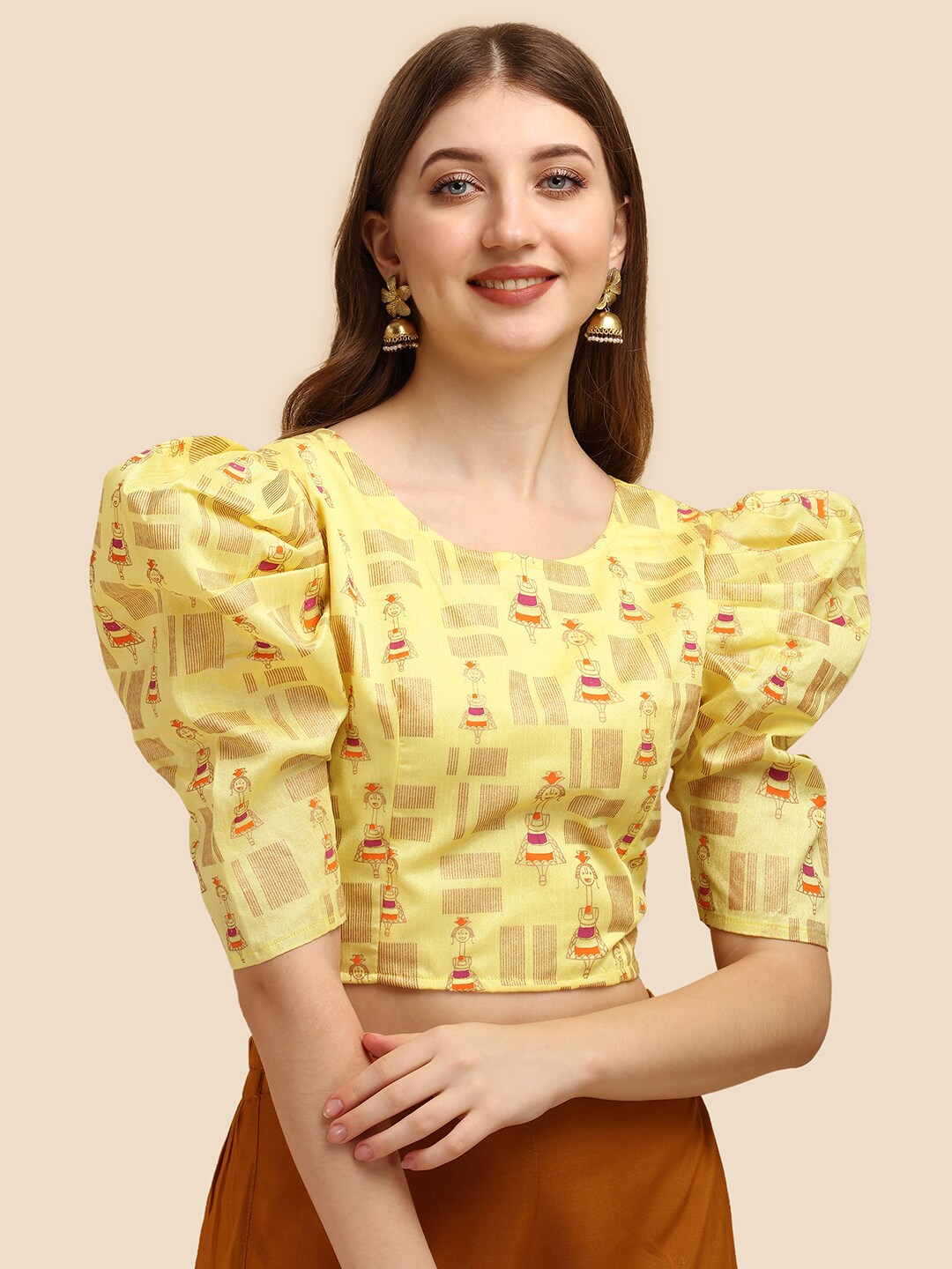 Paralians Yellow Floral Print Crepe Crop Top Price in India