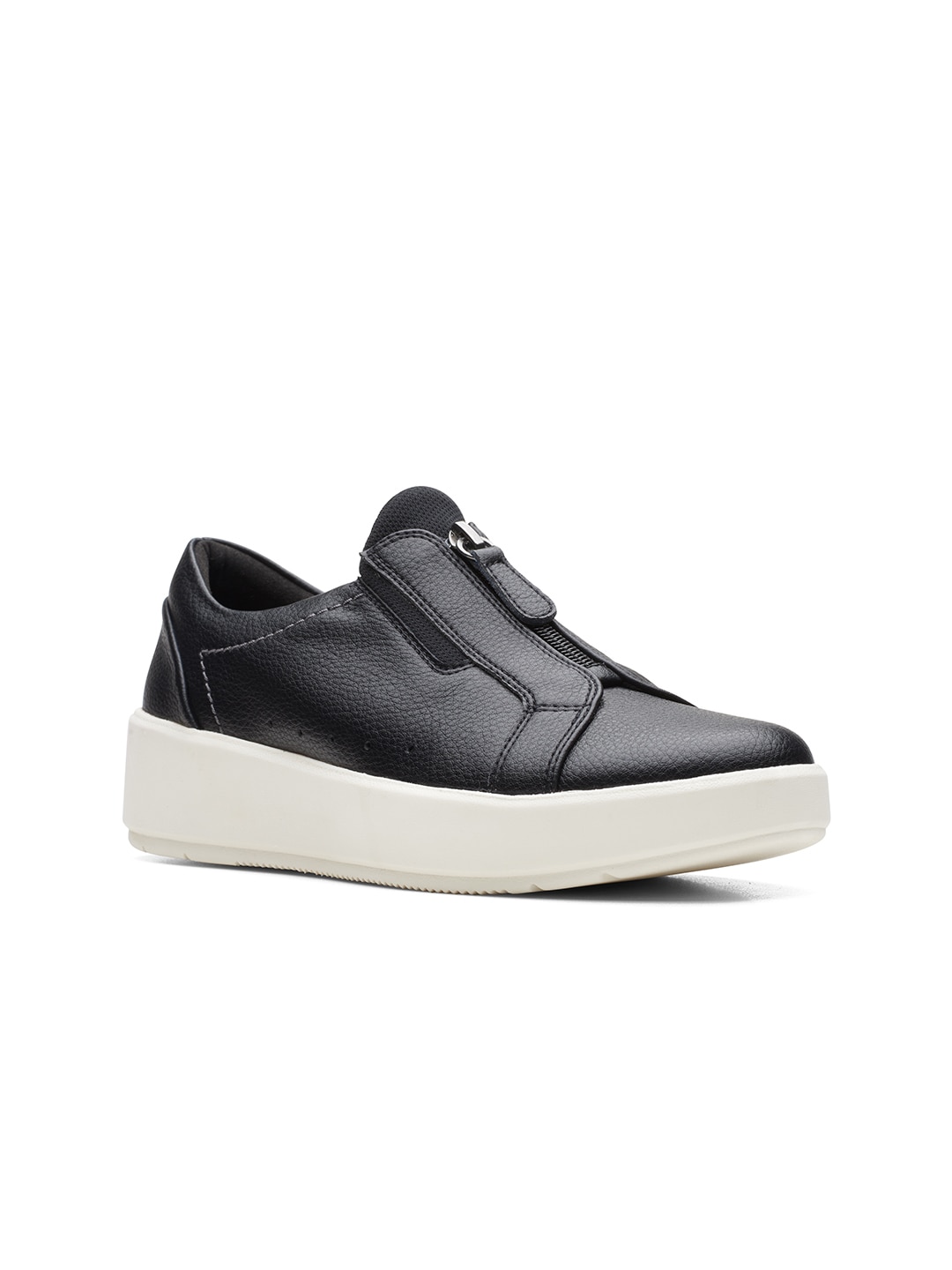 Clarks Women Black Textured Leather Slip-On Sneakers Price in India